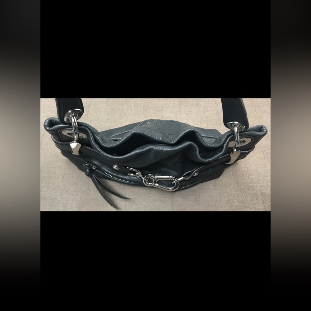B. Makowsky Women's Soft Black Leather Shoulder Bag Purse Silver-Tone Hardware - Picture 14 of 16